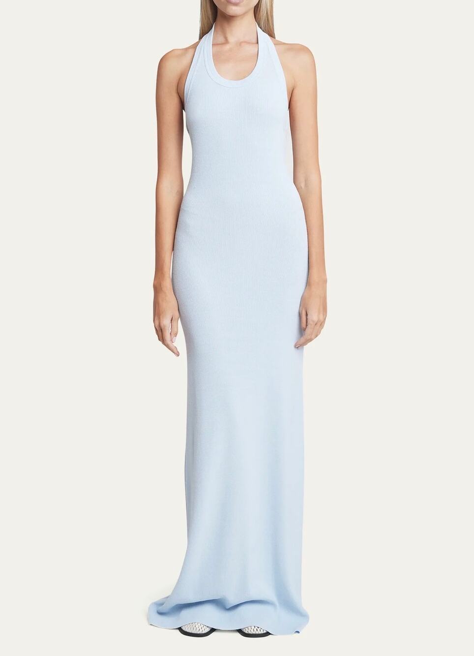 Proenza Schouler Meryl Halter Rib Knit Maxi Dress Light Blue | Size small